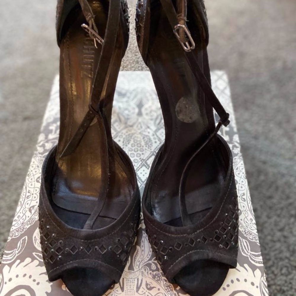 Spiked Black Heels with Strap